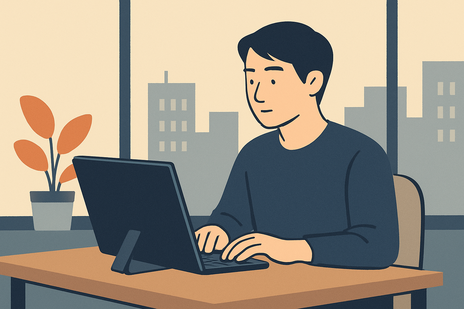 屋内でモバイルモニターをデスクに置いて使用している様子