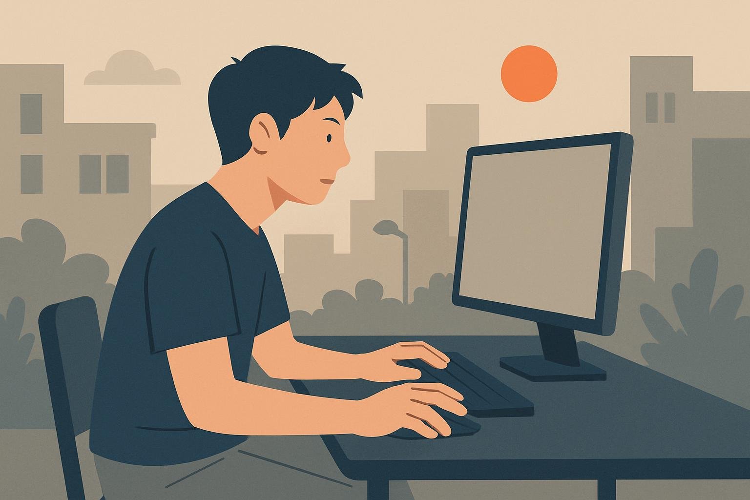 ゲーム中にデスクでマウスを操作する様子