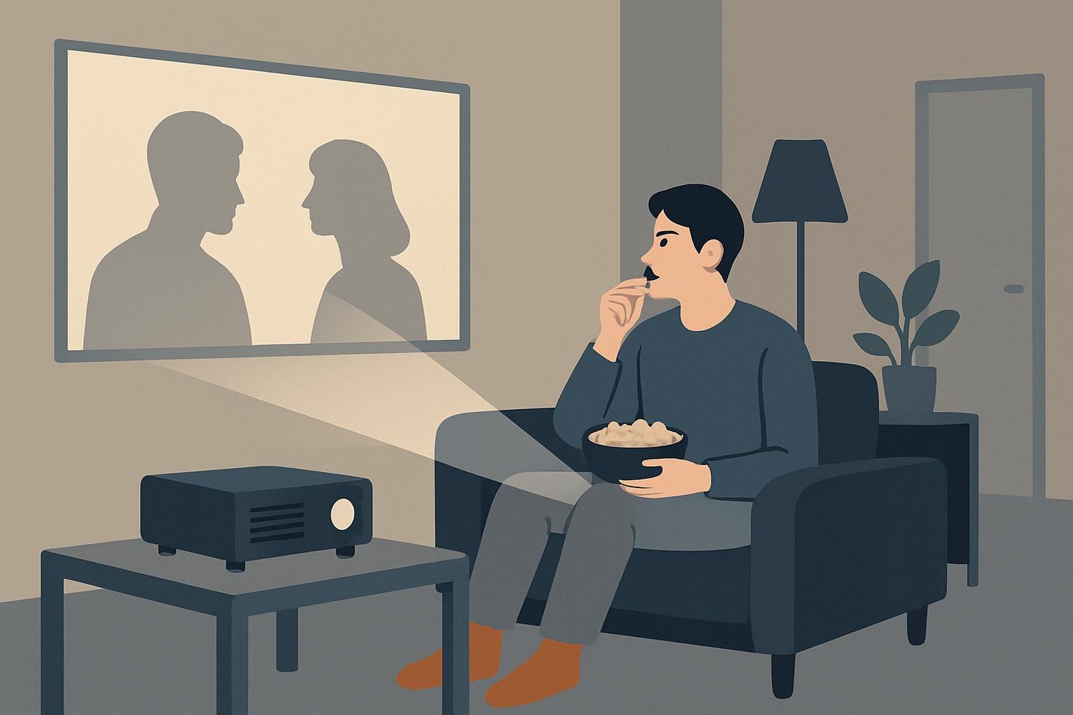 部屋でプロジェクターを使って映画を観ているイメージ
